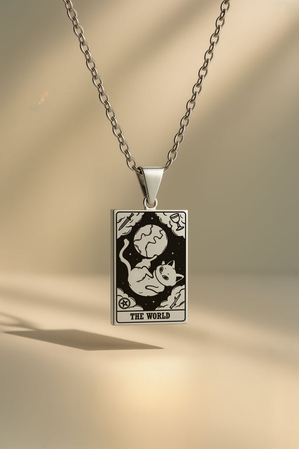 Kedi Tarot | 316L Çelik Kolye - silver / the-world