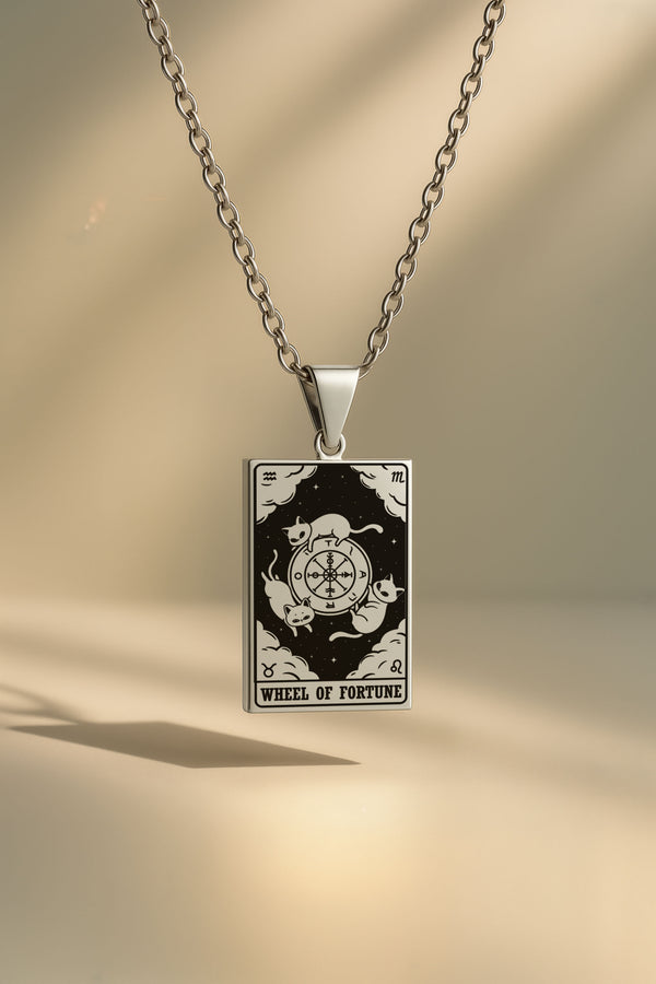 Kedi Tarot | 316L Çelik Kolye - silver / wheel-of-fortune