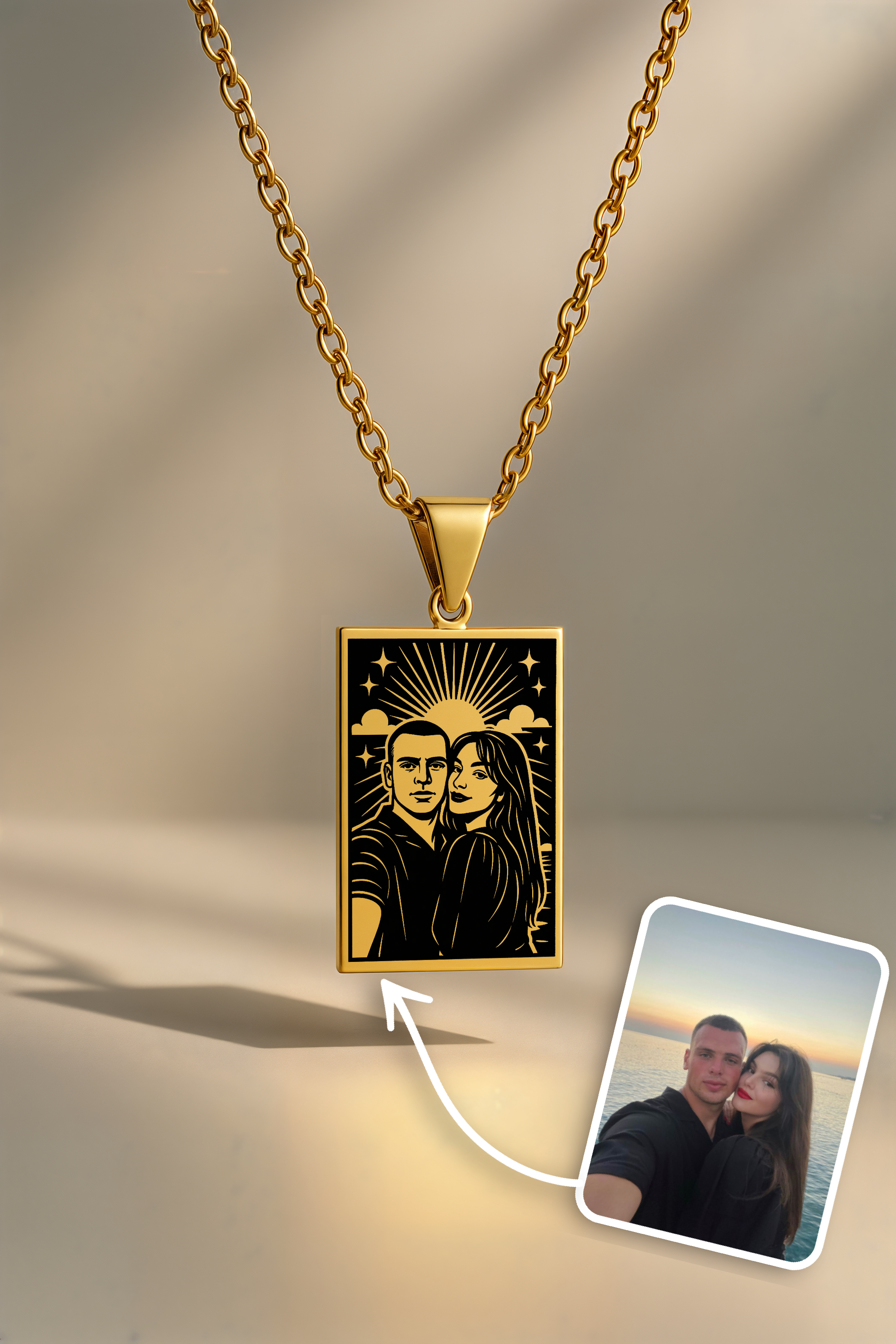 Güneşin Altında Birlikte | 316L Çelik Kişiye Özel Kolye
