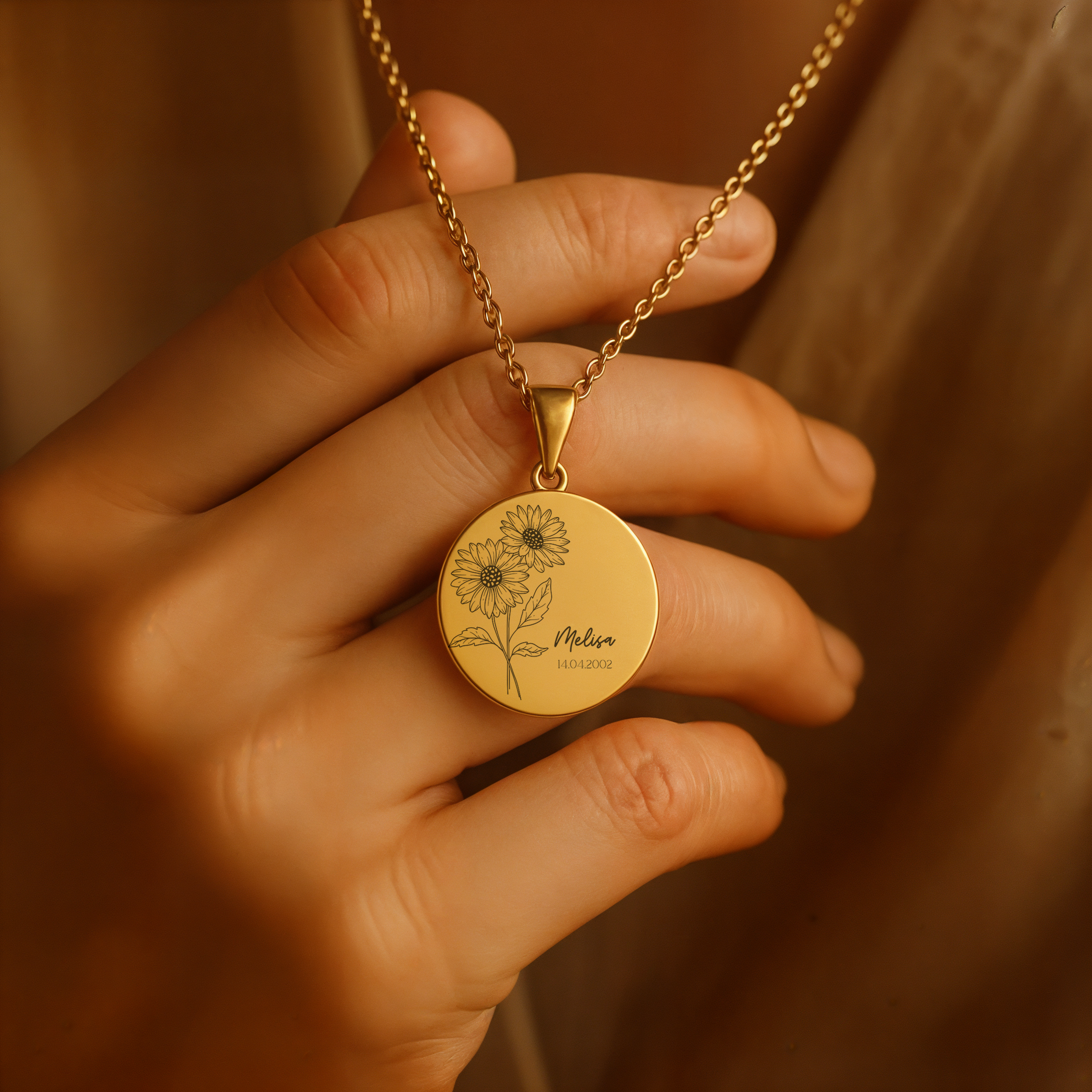 Doğum Ayı Çiçeği Yuvarlak | 316L Çelik Kolye