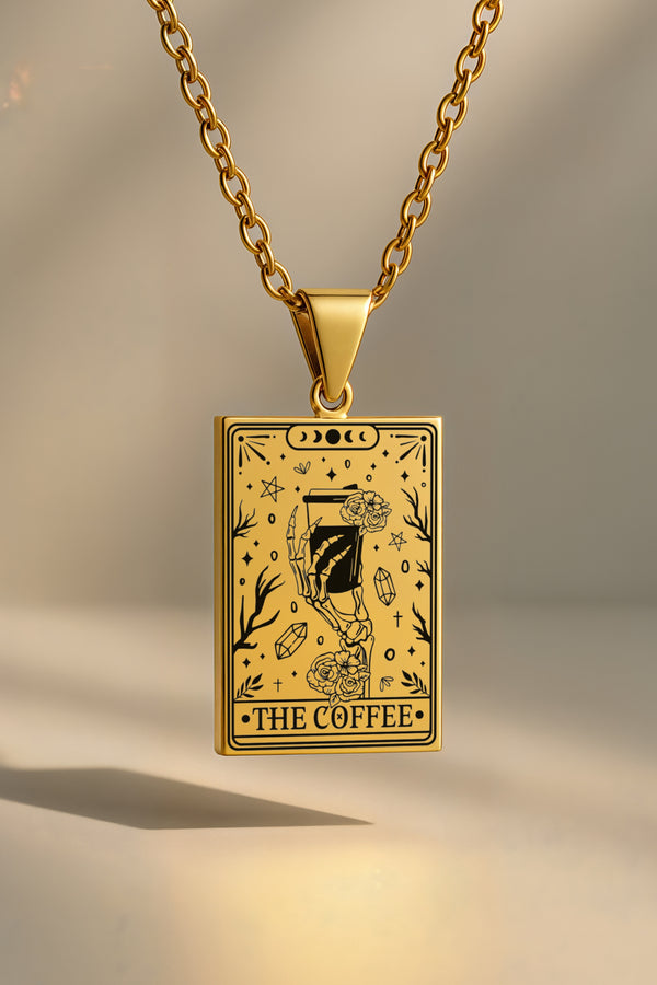 İskelet The Coffee - Kahve Tarot | 316L Çelik Kolye - Altın