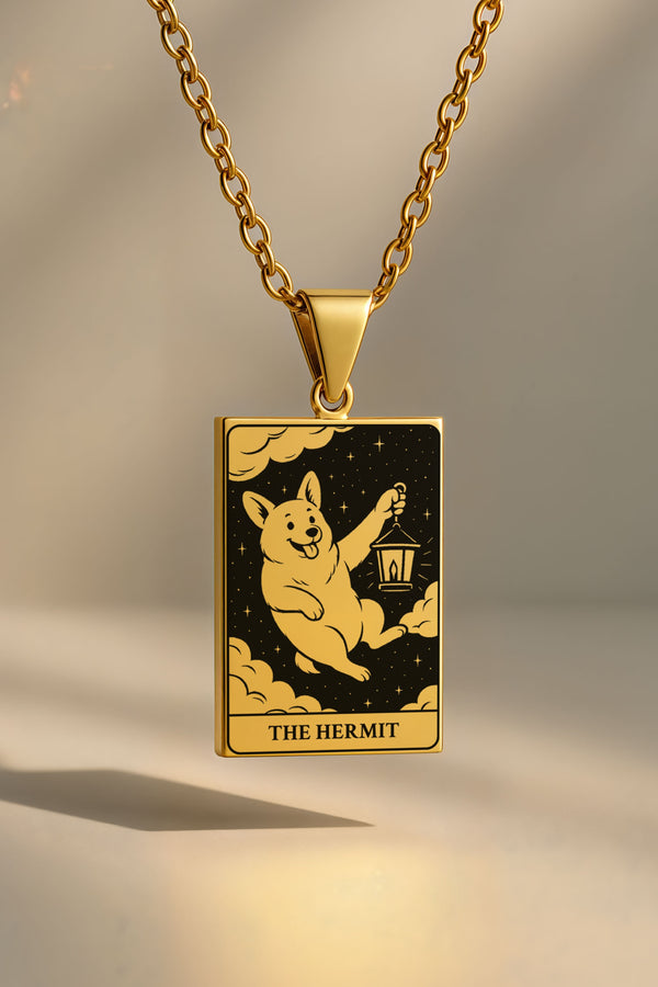 Köpek Tarot | 316L Çelik Kolye - gold / the-hermit