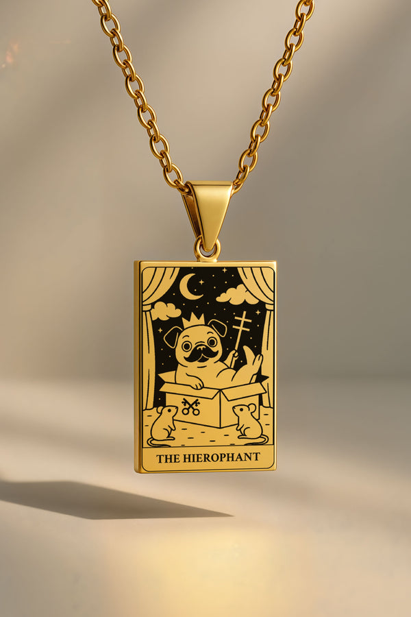 Köpek Tarot | 316L Çelik Kolye - gold / the-hierophant