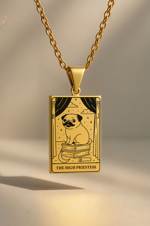 Köpek Tarot | 316L Çelik Kolye - gold / the-high-priestess