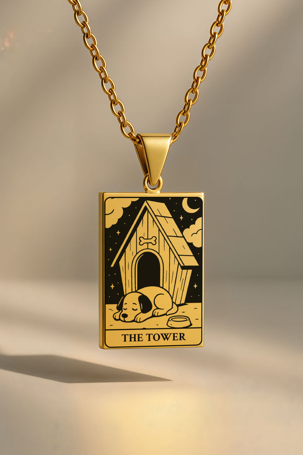 Köpek Tarot | 316L Çelik Kolye - gold / the-tower
