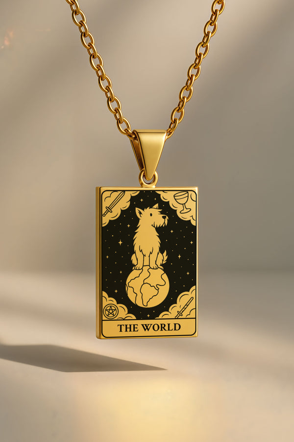 Köpek Tarot | 316L Çelik Kolye - gold / the-world