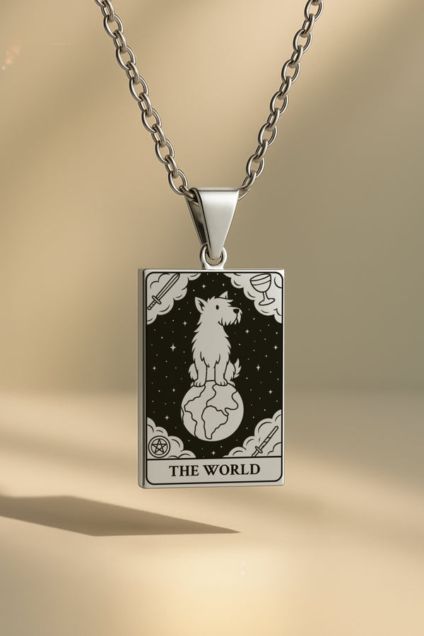 Köpek Tarot | 316L Çelik Kolye - silver / the-world