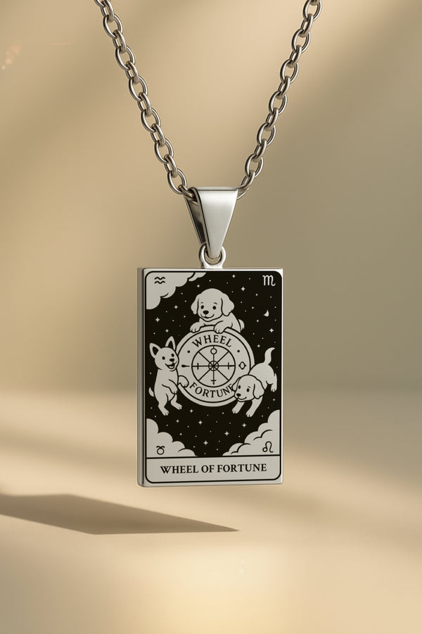 Köpek Tarot | 316L Çelik Kolye - silver / wheel-of-fortune