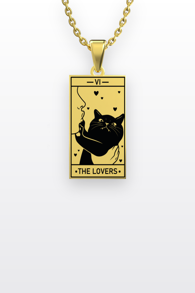 Kedi Tarot The Lovers-Aşıklar | 316L Çelik Kolye