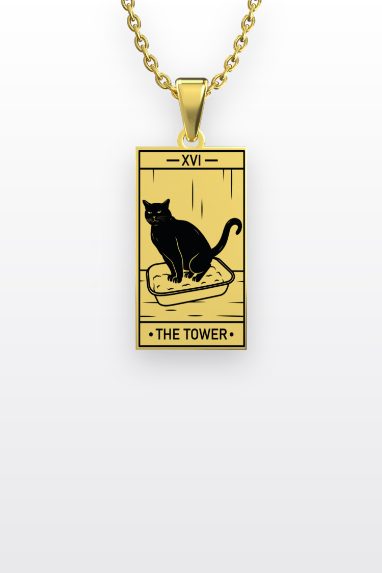 Kedi Tarot The Tower-Kule | 316L Çelik Kolye